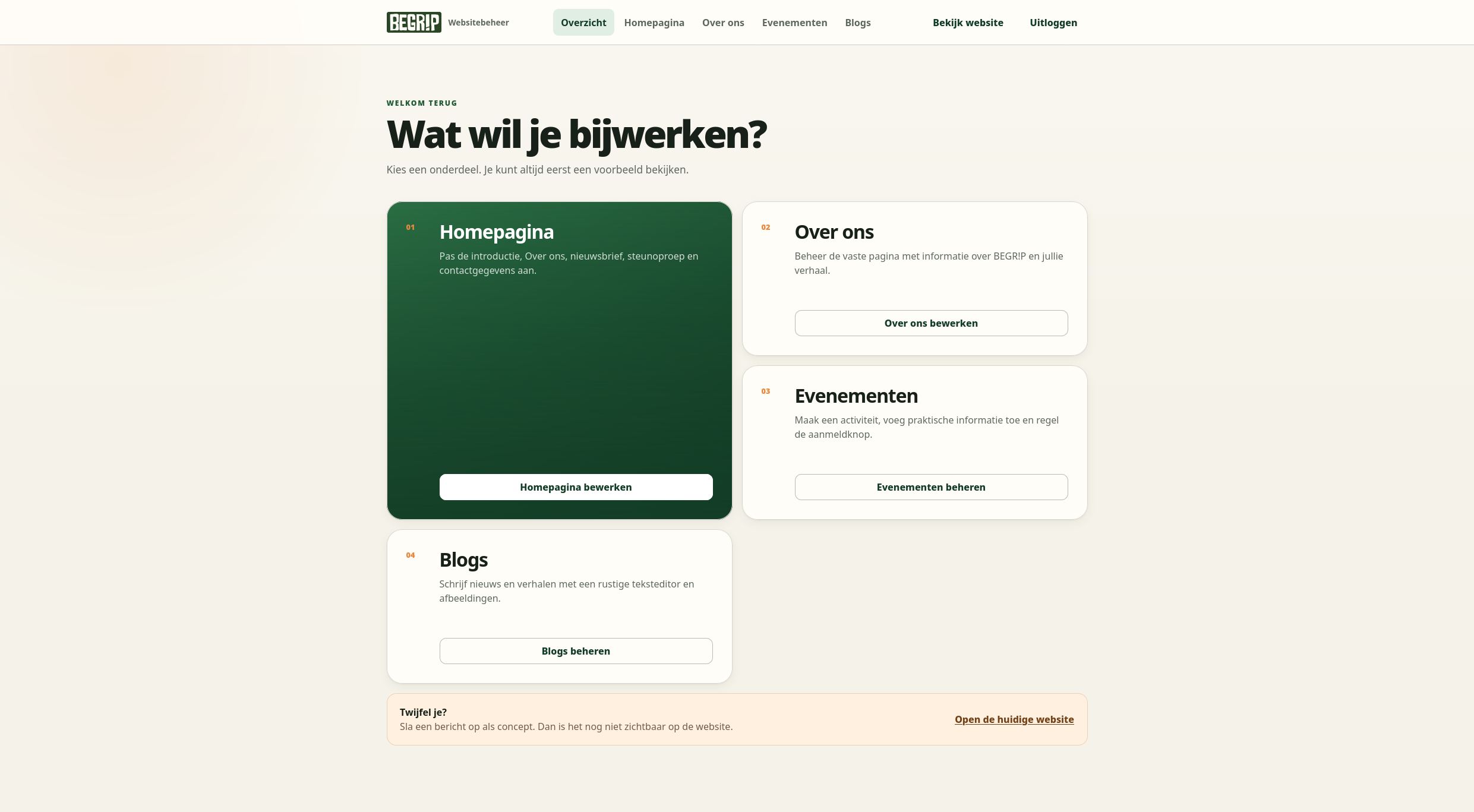 CMS waarmee de BEGR!P-website beheerd wordt