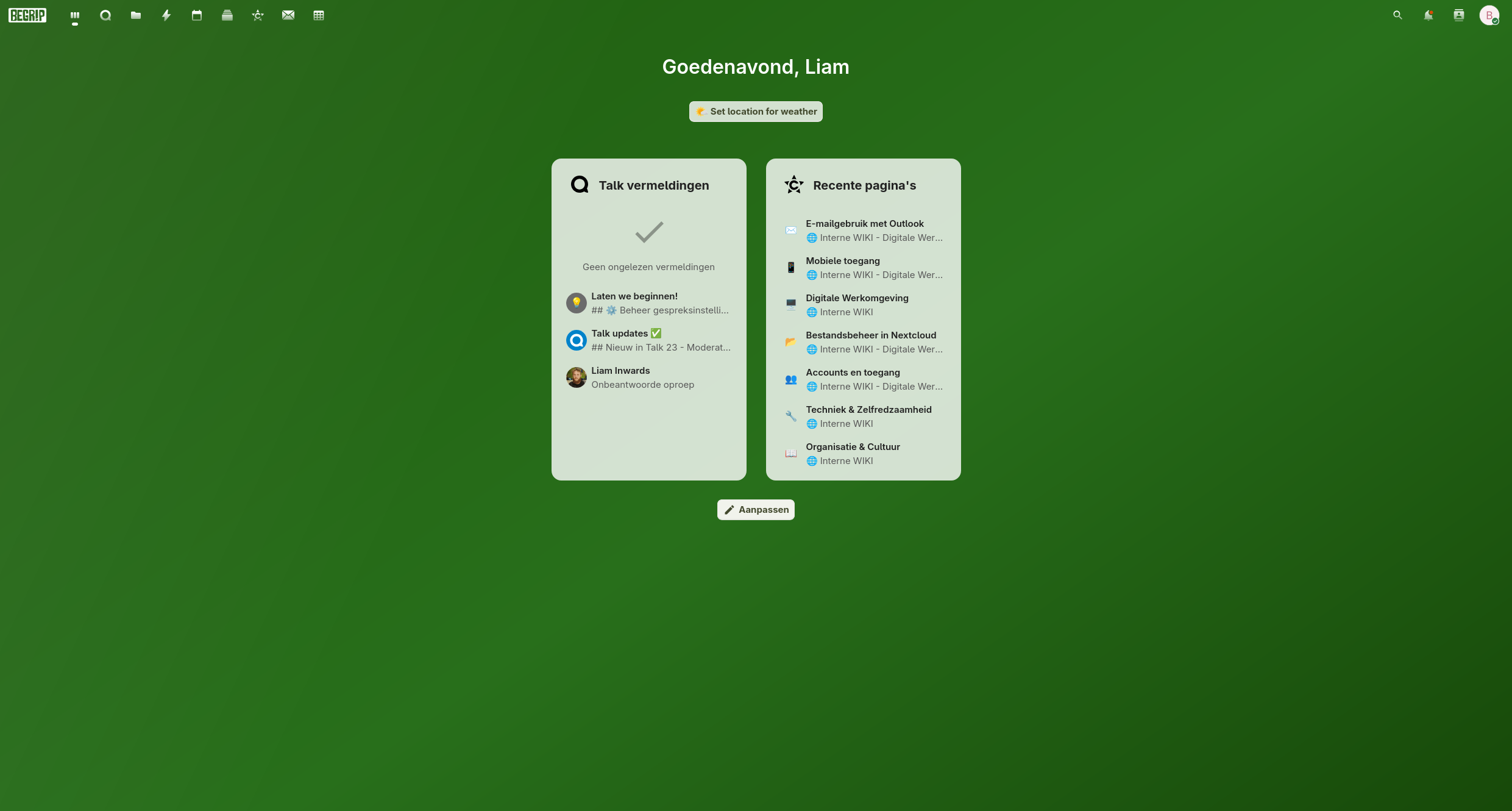 Nextcloud-dashboard van BEGR!P